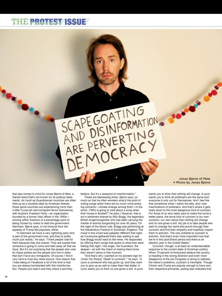 Here is the section of the article from “Under the Radar” magazine’s protest issue which featu